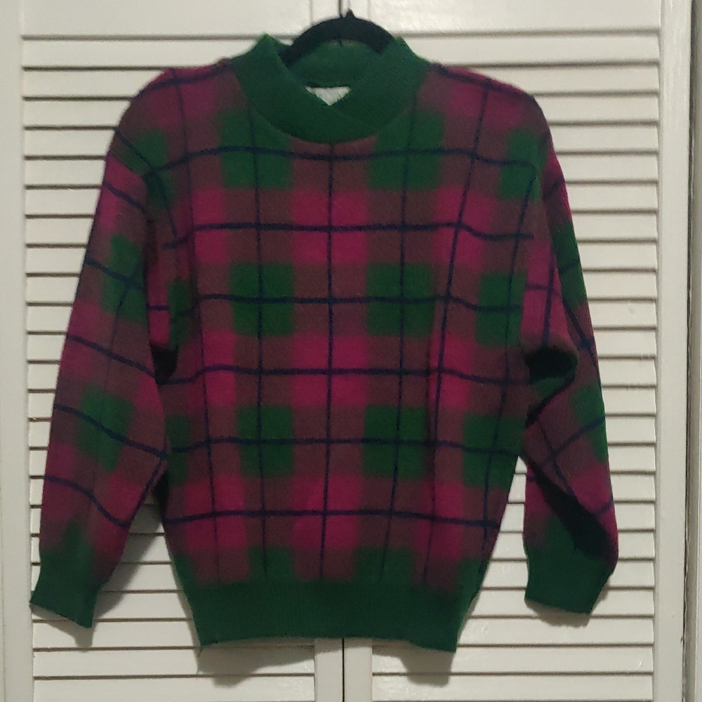 Objectives Plaid Sweater in Green and Pink